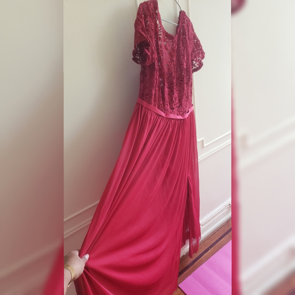 David's Bridal Bridesmaid lace, with slit Dress.